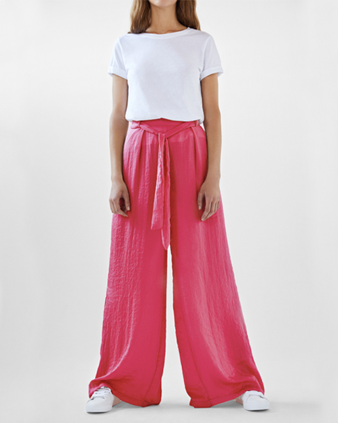 Pantalón ancho con cinturón de color rosa, rebajas Bershka 2017