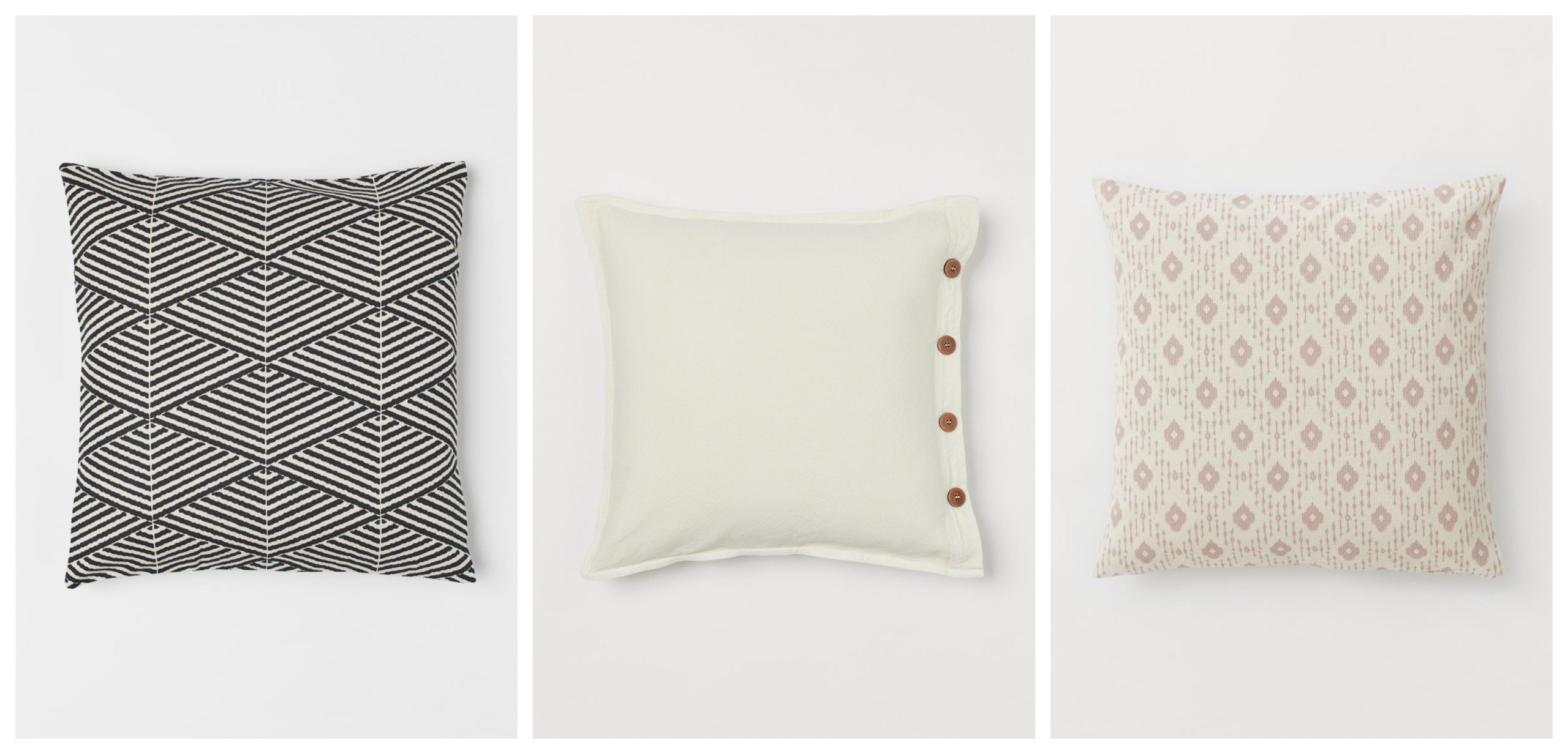 3 diseños diferentes de fundas de cojines de H&M home rebajados para redorar tu casa.