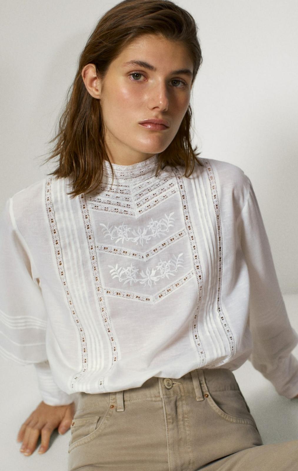 Camisa bordada de algodón y lino